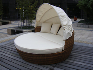 Half Round Outdoor Rattan Daybed With White Cushion And Pillow