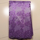 Swiss Metallic Net Bridal Embroidered Lace Fabric , Purple