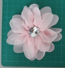 Chiffon artificial pink flower corsage , pin rhinestone fabric flower corsages