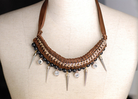 Personalized Brown Knitted Handmade Beaded Collar Necklaces, Handcrafted Necklaces