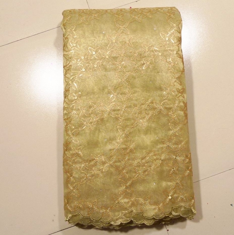 Gold Bridal Lace Fabrics , Swiss Metallic Net