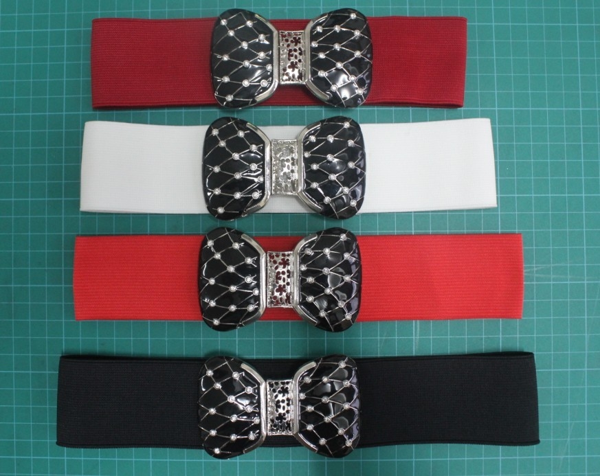 Custom color 5cm elastic webbing cloth belts for women / ladies belt , plating buckle