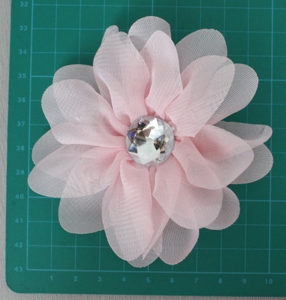 Chiffon artificial pink flower corsage , pin rhinestone fabric flower corsages