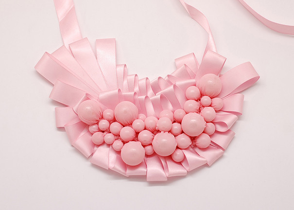 pink beaded collar necklace, Fabric beads covered Handcrafted Necklaces (NL-520)