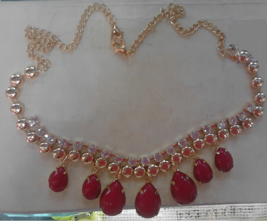 CUSTOM Red rhinestone handmade necklace with gold chain and lobster clips