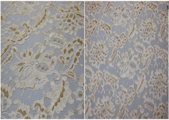 Underwear Stretchy Metallic Lace Fabric / Corded Jacquard Lace Fabric