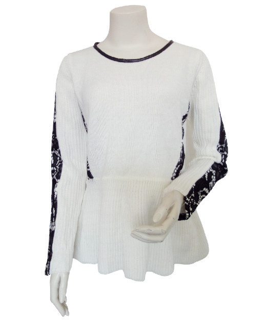 Lace panelled PU neck trim Ladies Pullover Sweaters wear clothes or customized