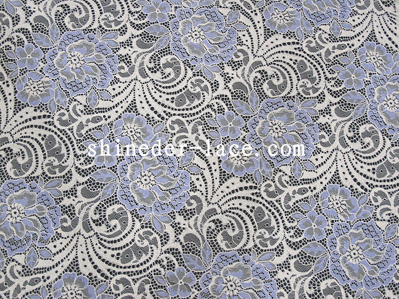 Light Purple And White Cotton Nylon Lace Fabric Rayon Big Flower Design For Fashion SYD-0183