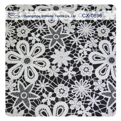 Garment Crochet Embroidered Lace Fabric , Eco - Friendly Dyeing