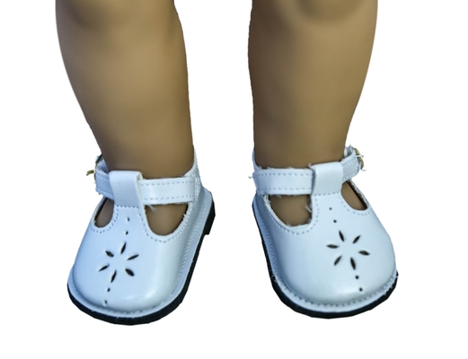 White PU Plastic Doll Shoes Pierced Design Metal Button , 18" American Girl Doll Clothes and Shoes