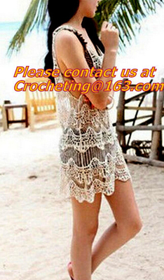 women clothing summer Hollow out belt sexy knitted crover up crochet beach dress robe femm