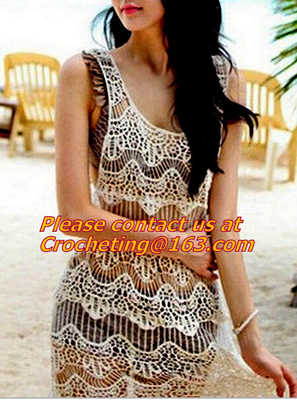 women clothing summer Hollow out belt sexy knitted crover up crochet beach dress robe femm