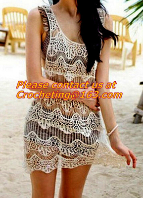 women clothing summer Hollow out belt sexy knitted crover up crochet beach dress robe femm