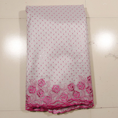 Pink Embroidery Bridal Lace Fabrics , 4 - 5kgs Weight