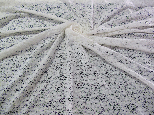 Ivory Floral Cotton Nylon Lace Fabric With AZO Free Dyeing For Lady Dress CY-DK0029