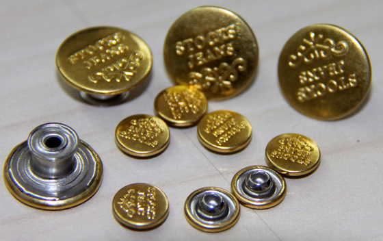 4 Hole Custom Clothing Buttons Round Metal With Shiny Gold