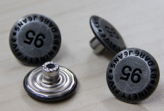 Zinc Alloy Custom Clothing Buttons Round Odd Font Black Oil For Garments