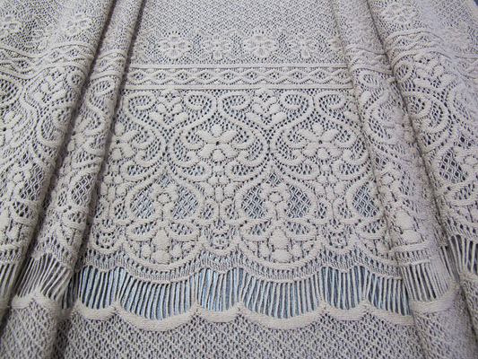 Grey Eyelash Knitted Cotton Nylon Stretchy Lace Fabric Thick Flower For Lady Dress