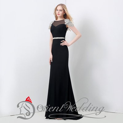 Sexy Hollow Cap Sleeve Womens Long Black Evening Dresses