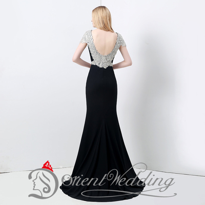 Sexy Hollow Cap Sleeve Womens Long Black Evening Dresses