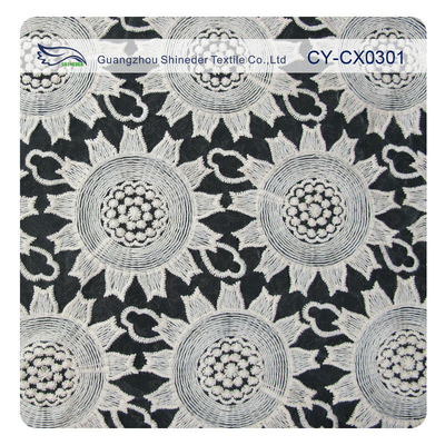 Floral embroidered lace fabric, cotton organza embroidery lace, scalloped lace for lady dress