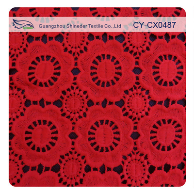 Red Eco-friendly Dyeing / Normal Dyeing Floral Embroidered Lace Fabric For Women Dress and Top