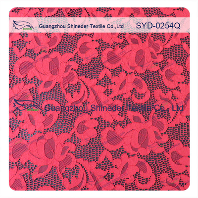 Fashion Red Elastic Guipure Embroidery Lace Fabric For Wedding Dresses
