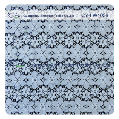 Nylon Spandex Elastic Blue Floral Lace Fabric Trim For Lady Garment
