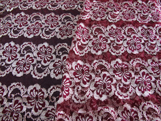 Wavy Floral Elastic Lace Fabric Eco-friendly Dyeing For Evening Dress CY-DK0037