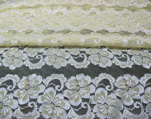 Wavy Floral Elastic Lace Fabric Eco-friendly Dyeing For Evening Dress CY-DK0037