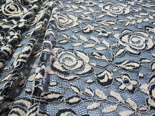 Cotton Spandex Polyester Stretchy Lace Fabric With Mesh Knitted Flower Lace