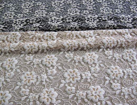 Floral Brushed Elastic Lace Fabric Ivory Stretchable AZO Free Dyeing CY-LW0652