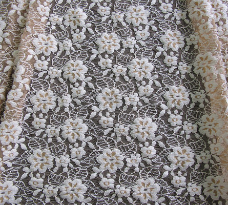 Floral Brushed Elastic Lace Fabric Ivory Stretchable AZO Free Dyeing CY-LW0652