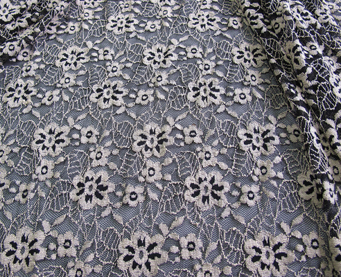 Floral Brushed Elastic Lace Fabric Ivory Stretchable AZO Free Dyeing CY-LW0652