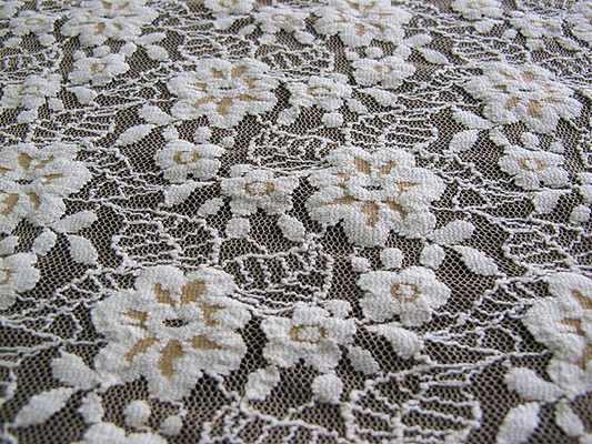 Floral Brushed Elastic Lace Fabric Ivory Stretchable AZO Free Dyeing CY-LW0652