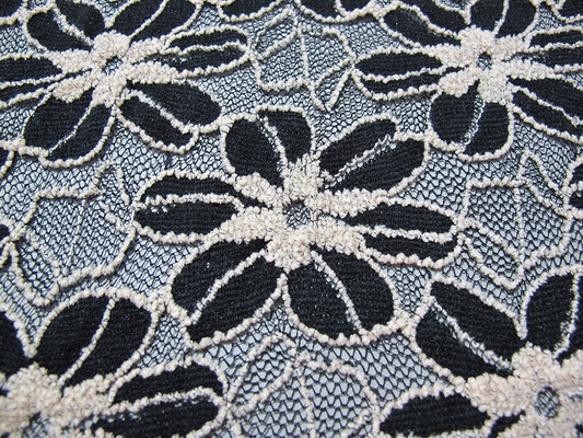Black / White Knitted Elastic Lace Fabric For Lady Garment Sunflower Pattern CY-DK0008