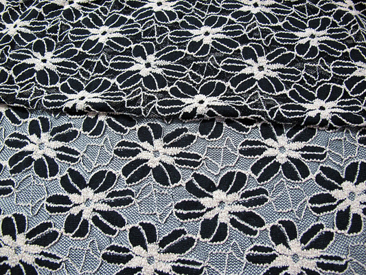 Black / White Knitted Elastic Lace Fabric For Lady Garment Sunflower Pattern CY-DK0008