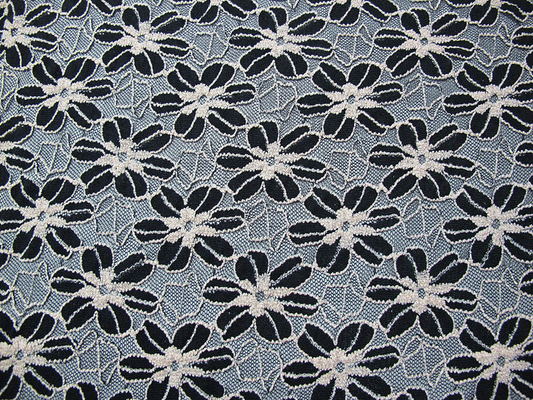 Black / White Knitted Elastic Lace Fabric For Lady Garment Sunflower Pattern CY-DK0008