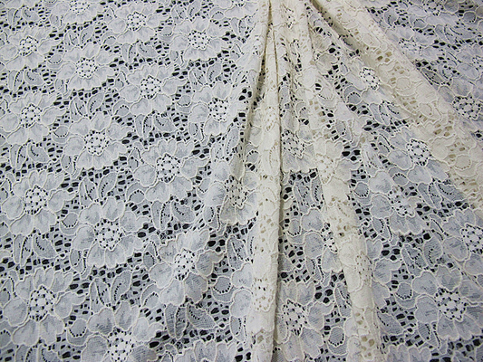 Ivory Elastic Flower Lace Fabric / Crochet Elastic Fabric Water Soluble CY-DK0013