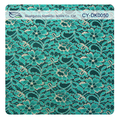 Green Metallic Guipure Lace Fabric , Nylon Cotton Fabric Flower Lace