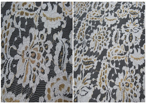 Colored Stretch Flower Metallic Lace Fabric , Scalloped Edge Lace Fabric