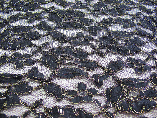 Royal Blue Cotton Nylon Gold Metallic Crochet Lace Fabric By The Yard
