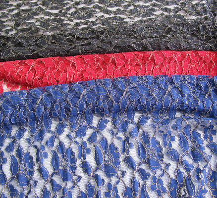 Royal Blue Cotton Nylon Gold Metallic Crochet Lace Fabric By The Yard