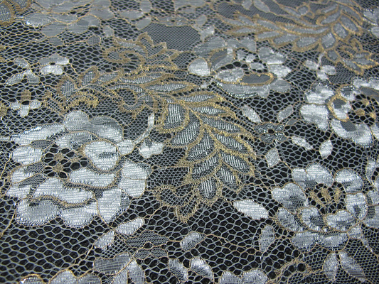 Vintage Metallic Lace Fabric Blue , Nylon Tulle Floral Lace Fabric SYD-0002
