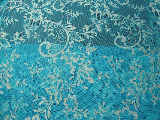 Vintage Metallic Lace Fabric Blue , Nylon Tulle Floral Lace Fabric SYD-0002
