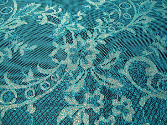Vintage Metallic Lace Fabric Blue , Nylon Tulle Floral Lace Fabric SYD-0002