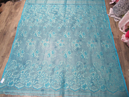Vintage Metallic Lace Fabric Blue , Nylon Tulle Floral Lace Fabric SYD-0002