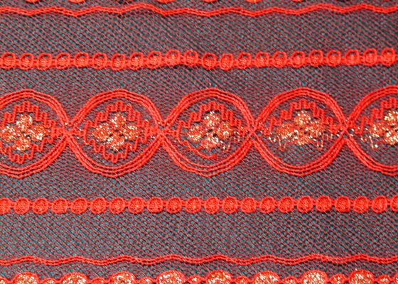 Eco-Friendly Metallic Lace Fabric Red , Elastic Lace Material CY-LW0208
