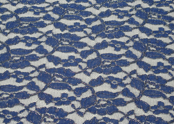 Eco-Friendly Metallic Lace Fabric Blue , Nylon Cotton Lace Fabric CY-LW0791