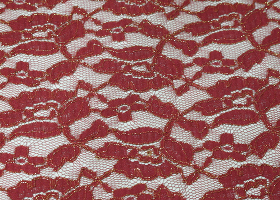 Stretchable Red Metallic Lace Fabric For Wedding Dress CY-LW0791 SGS